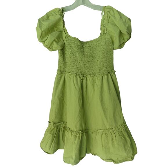 Le Lis Women’s M Green Smocked Mini Dress Cap Sleeve Milkmaid Peasant - Picture 1 of 8
